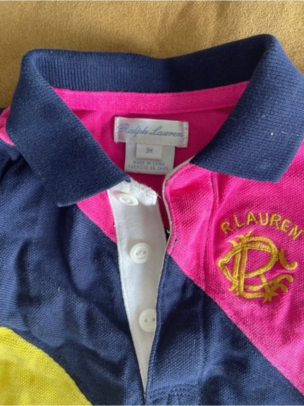 VGC-1-3 Month  Ralph Lauren Colorblock Polo Dress - Navy, Pink & Yellow